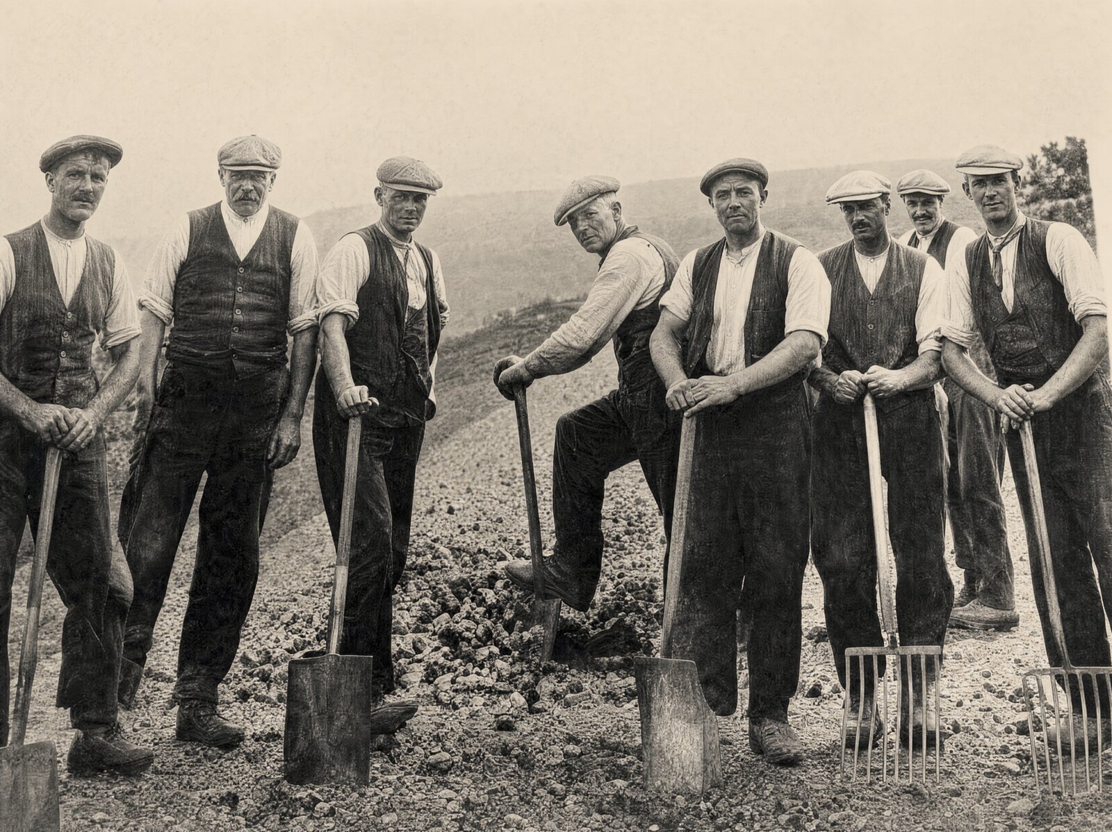 The original White & Sons crew laying road, 1935